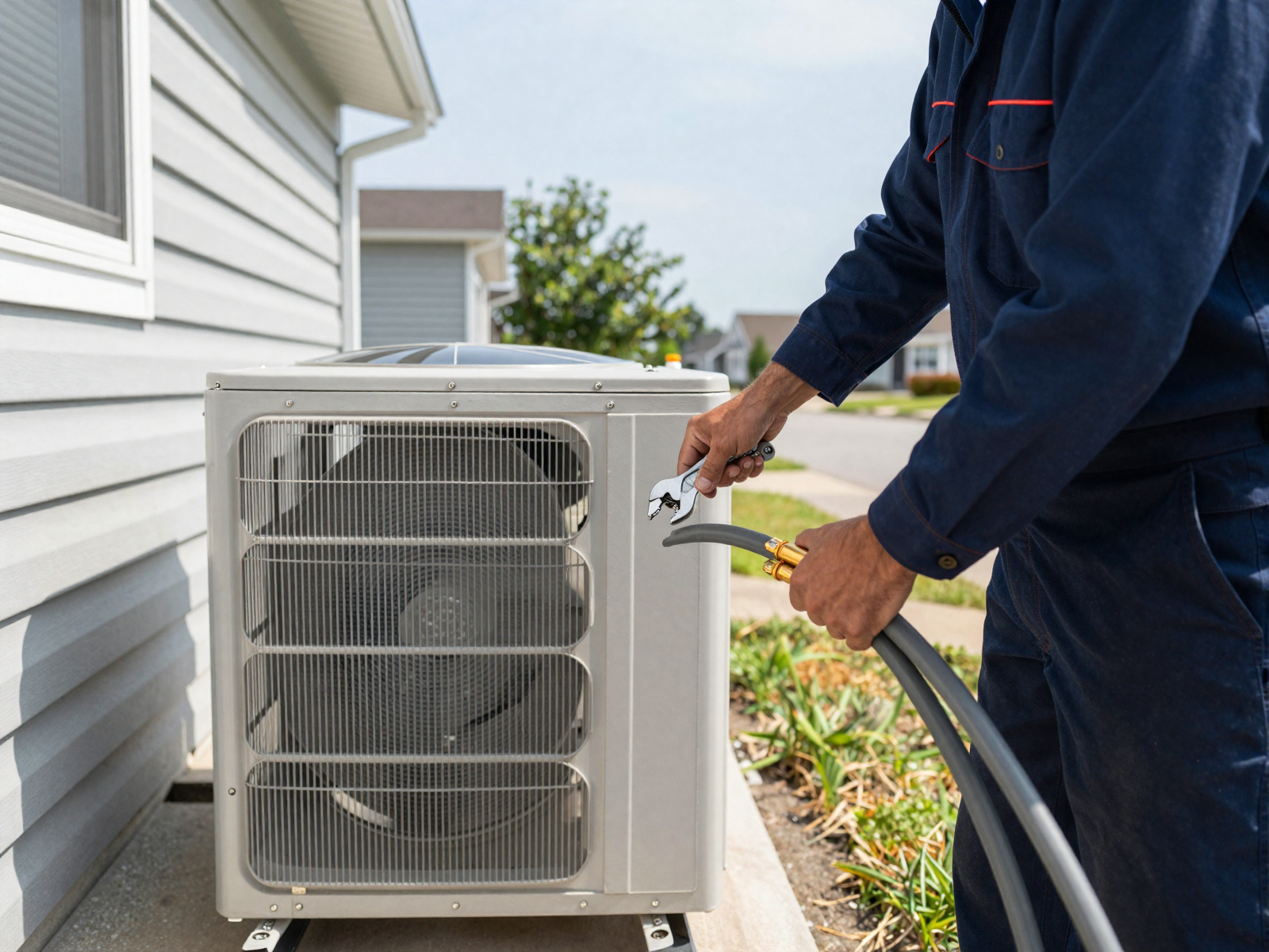 Professional HVAC technician installing cooling unit
